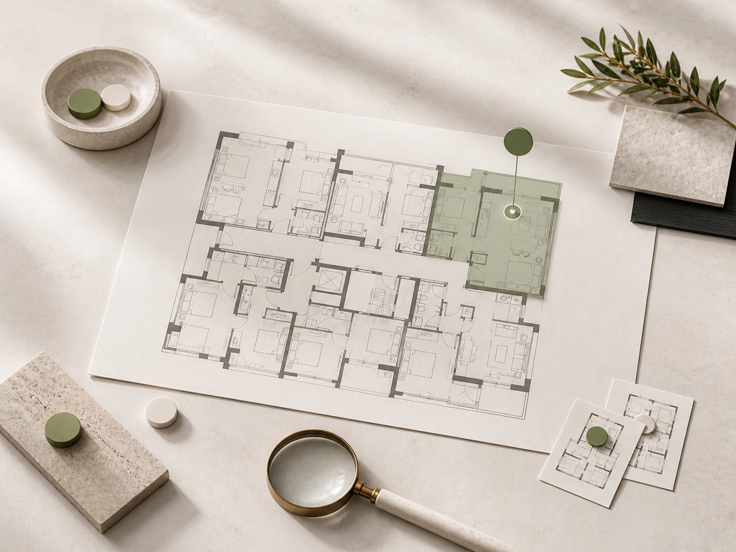Floor plan layouts with one unit highlighted