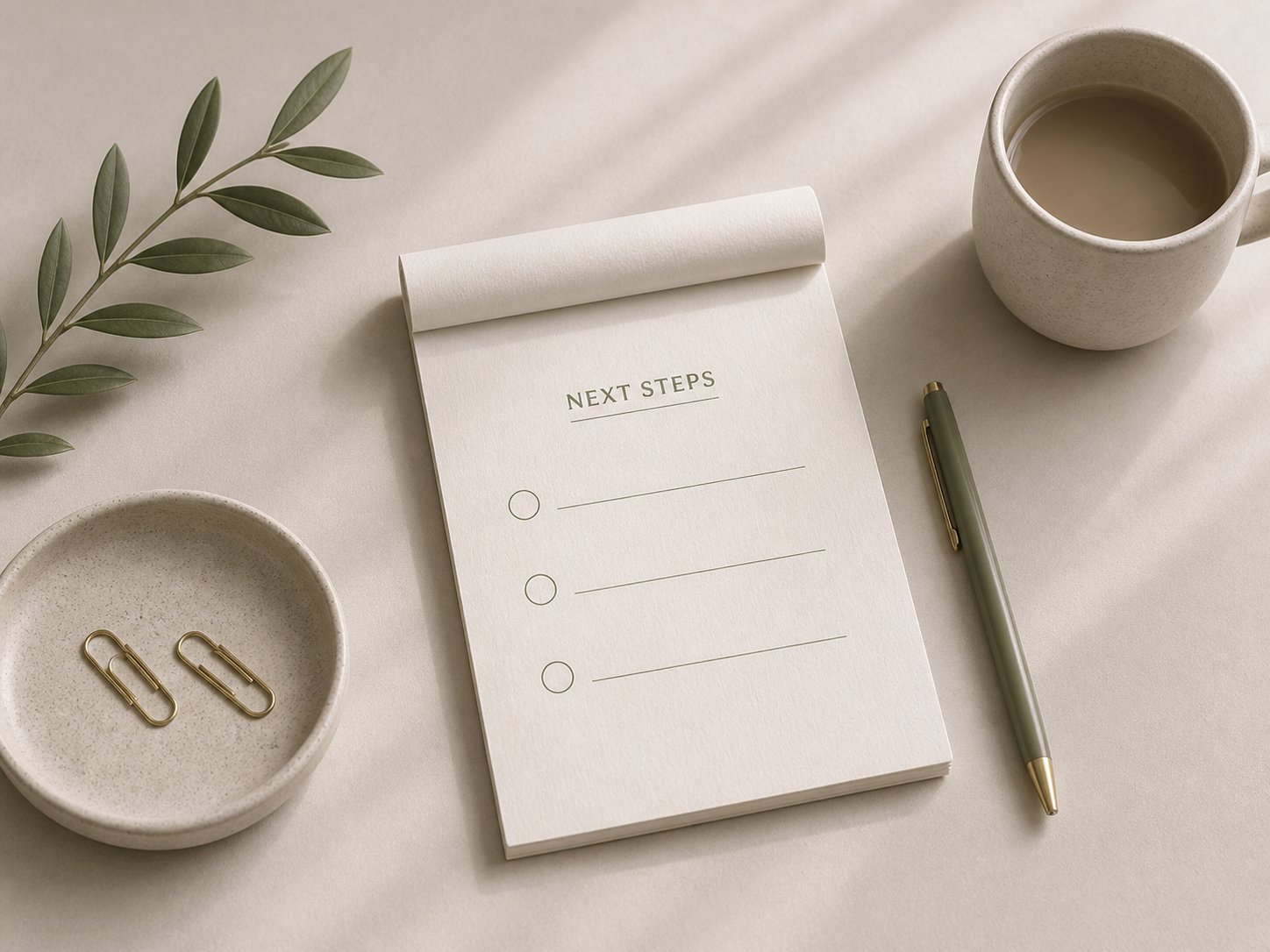 A 'Next steps' notepad ready for the call