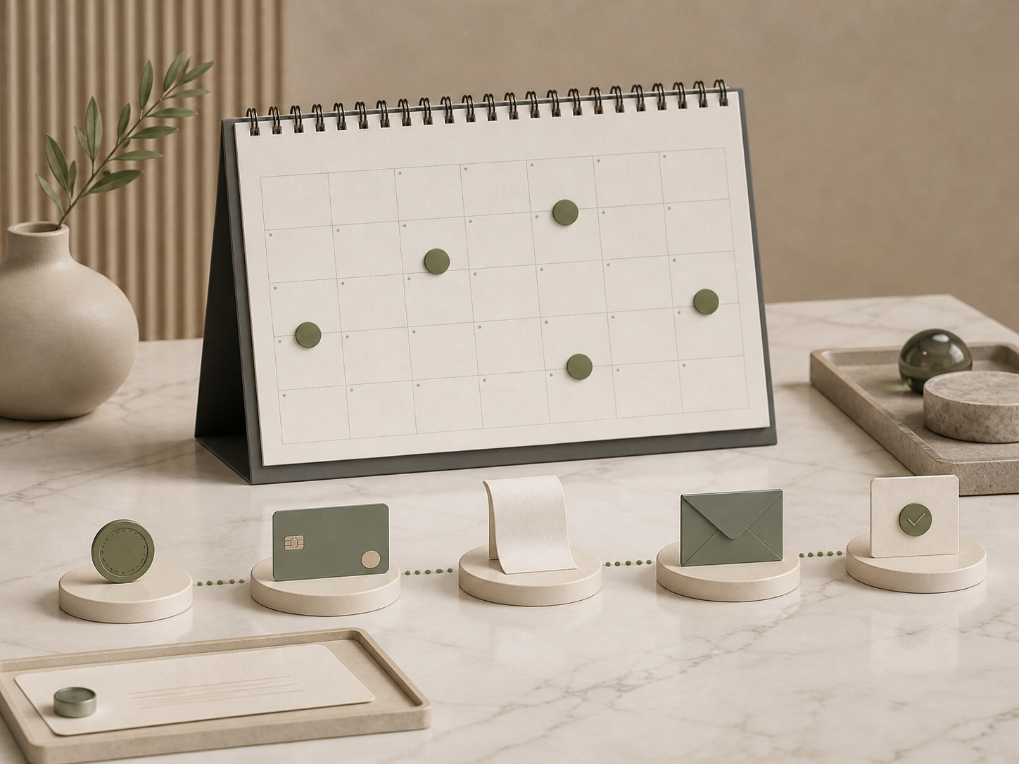 Calendar with milestone markers for staged payments