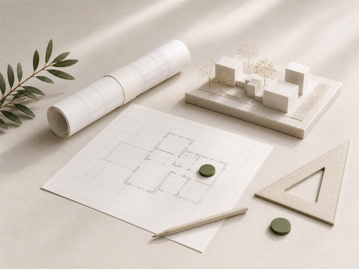 Architectural blueprint with planning tools