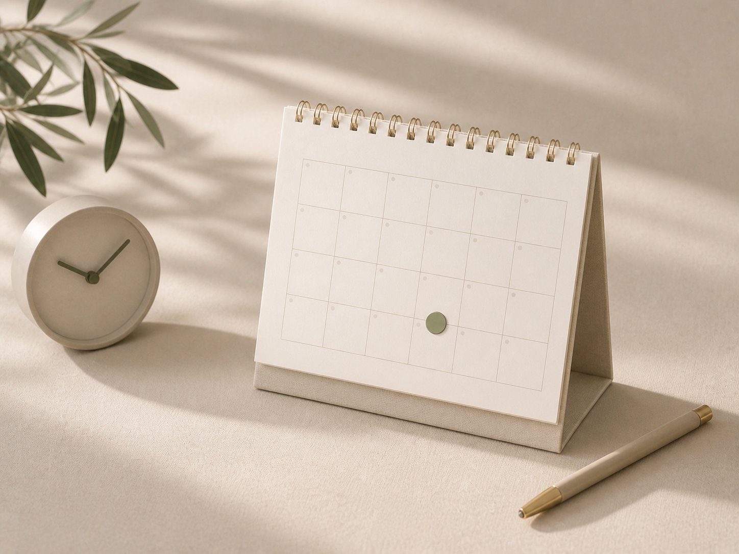 A desk calendar and clock